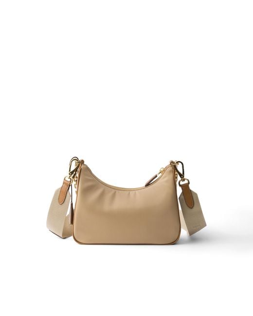 Prada White Re-Edition 2005 Re-Nylon And Saffiano Leather Bag With Charm