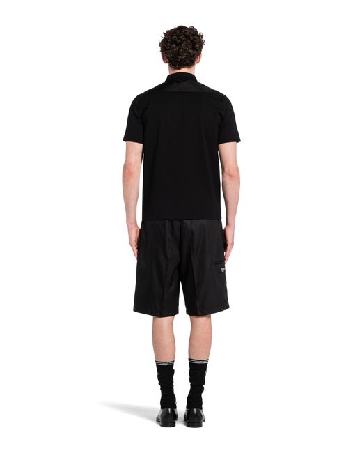 Prada Black Brand-Plaque Nylon-Pocket Stretch-Cotton Polo Shirt Xxl for men