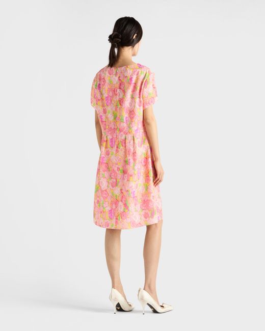 Prada Pink Floral Print Cloquet Dress