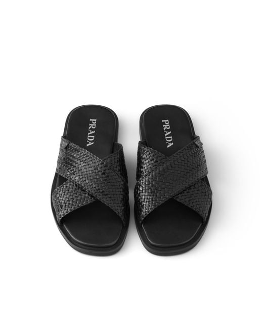 Prada White Crisscross Slides for men