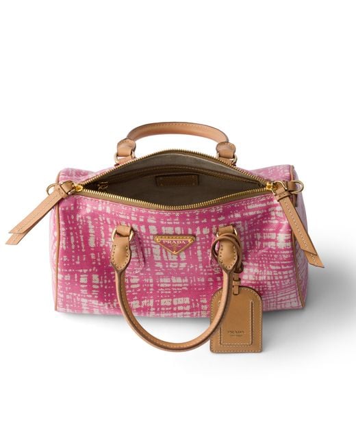 Prada Pink Small Linen Blend And Leather Top-Handle Bag