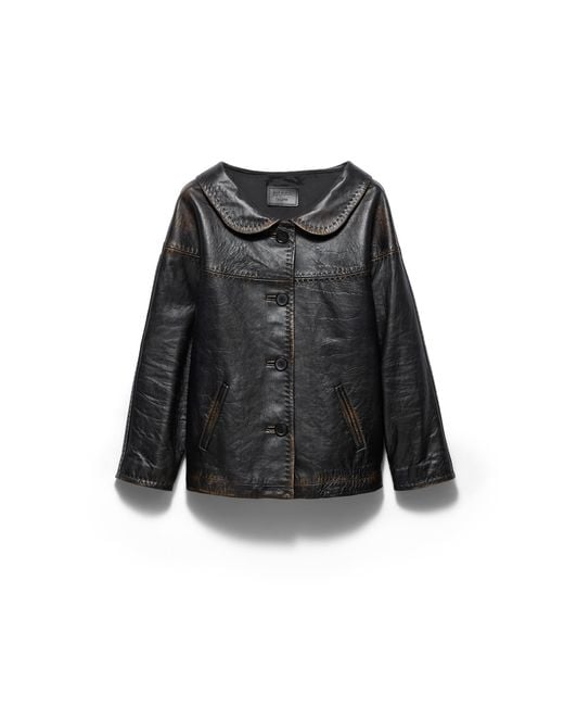 Prada Black Antiqued Nappa Leather Jacket