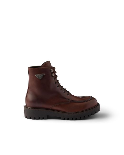 Prada Brown Laced Leather Booties for men