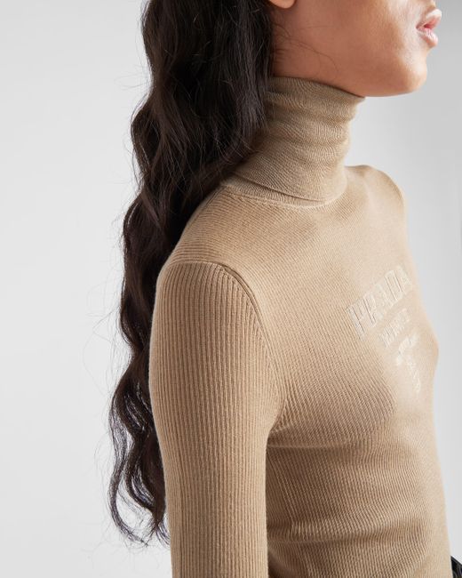 Prada Natural Superfine Wool Turtleneck Sweater