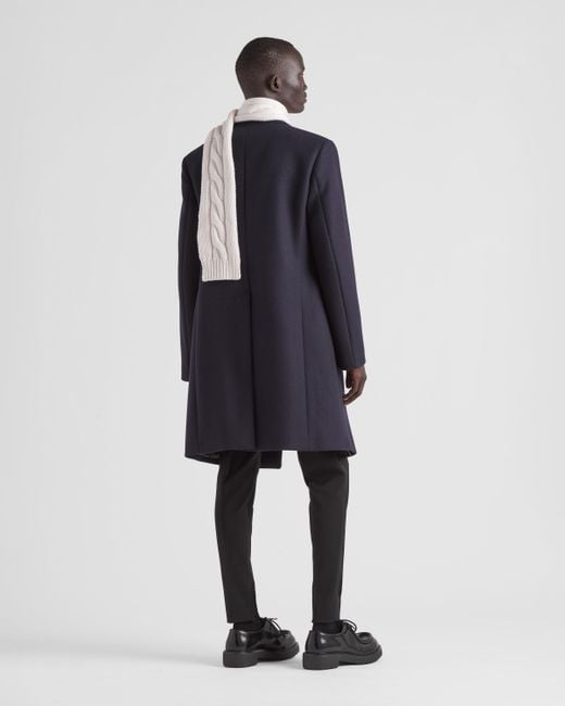 Prada Blue Double-Breasted Wool And Cachemire Coat for men