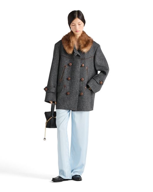 Prada Gray Double-Breasted Chevron Peacoat