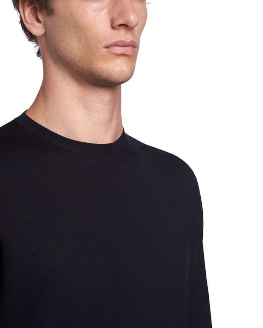 Prada Blue Crew-Neck Wool Jumper for men