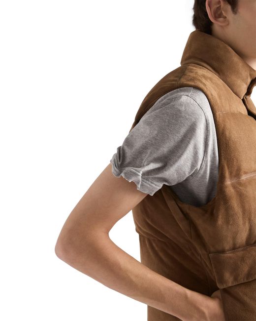 Prada Brown Suede Down Vest, Light for men