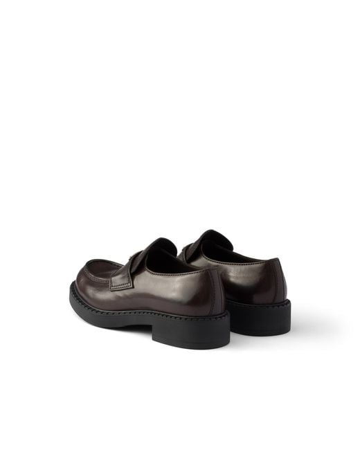 Prada Black Chocolate Aged Leather Loafers, Size 6 for men