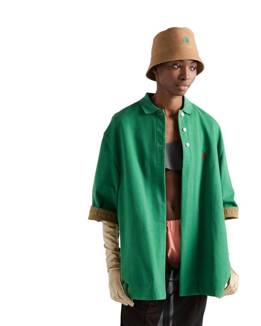 Prada Natural Old Piqué Bucket Hat, Khaki