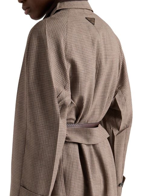 Prada Brown Single-Breasted Houndstooth Check Wool Coat
