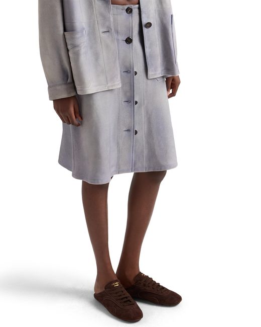 Prada Gray Buttoned Suede Skirt, Sky