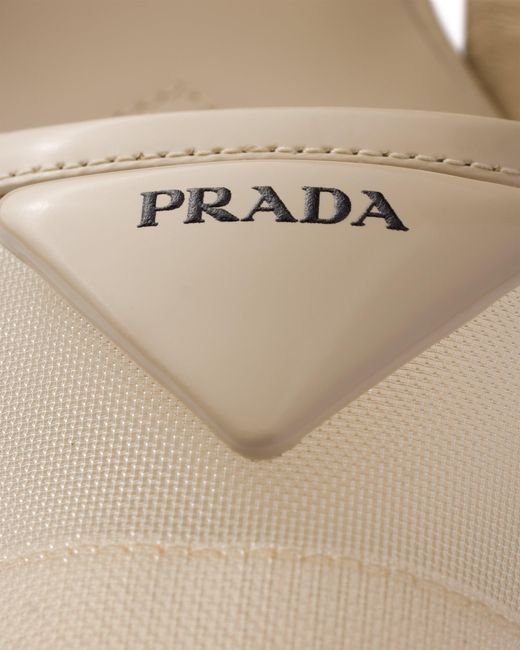 Prada White Mesh Fabric Slingback Pumps, Travertine Stone