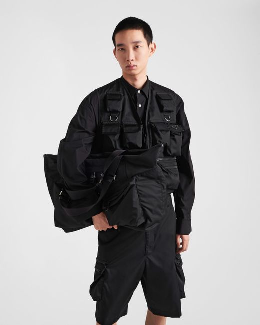 Prada Black Re-nylon And Leather Travel Bag