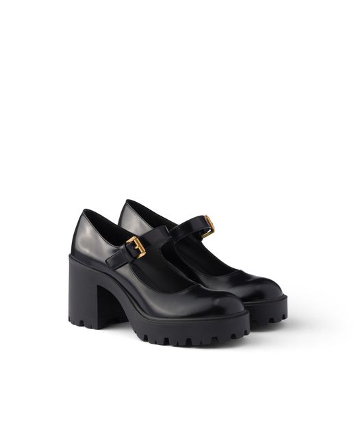 Prada Black Brushed Leather Pumps