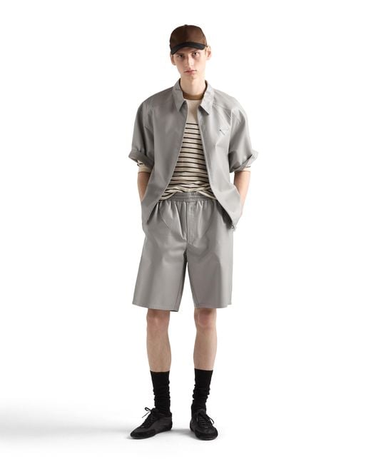 Prada Gray Leather Bermudas, Granite for men