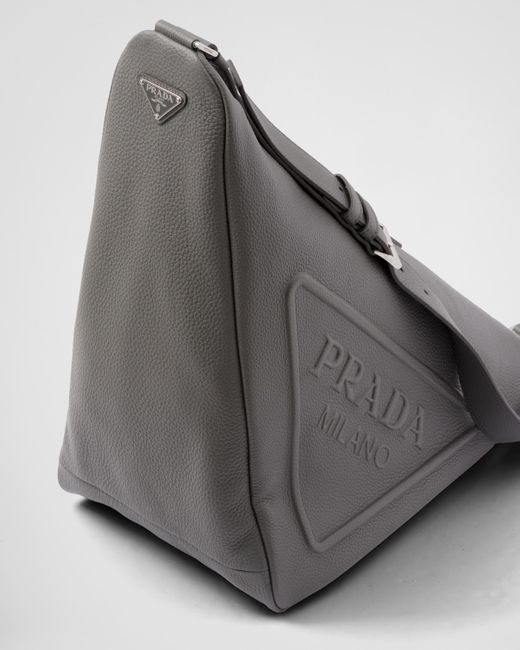 Prada Gray Large Leather Triangle Bag for men