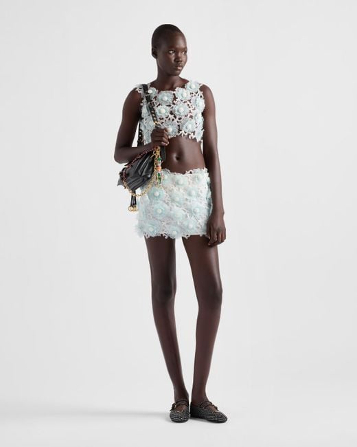 Prada Guipure Top With Dahlia Embroidery in Blue | Lyst UK