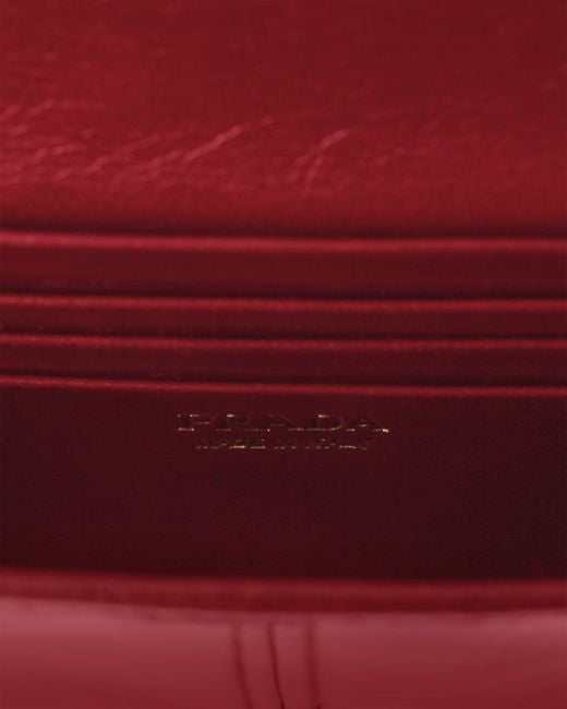 Prada Red Leather Wallet With Shoulder Strap