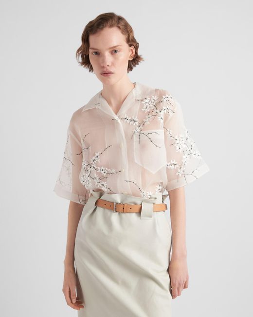 Prada White Shirt With Superimposed Embroidery