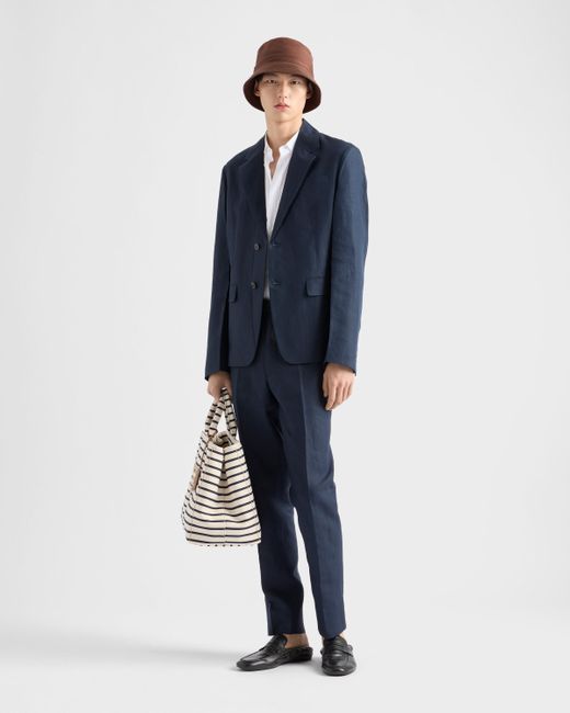 Prada Blue Single-Breasted Linen Jacket for men
