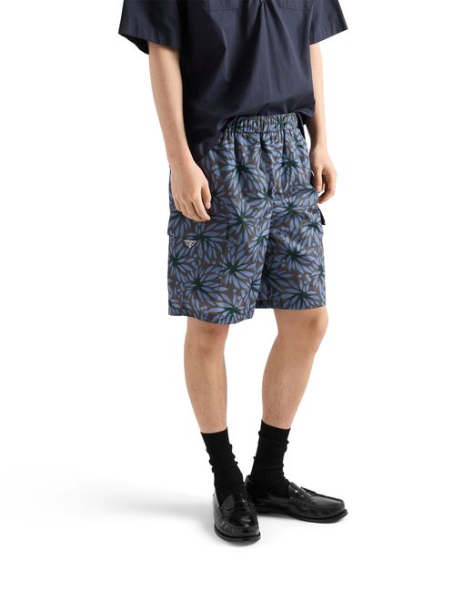 Prada Blue Printed Re-Nylon Swim Trunks for men