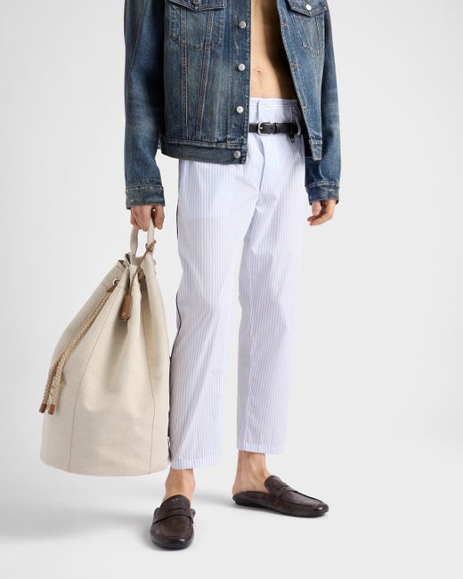 Prada White Striped Poplin Pants for men