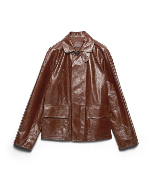Prada Brown Vintage-Look Leather Blouson Jacket for men