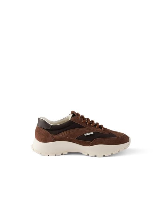 Prada Brown Mesh Fabric And Suede Sneakers, Cocoa