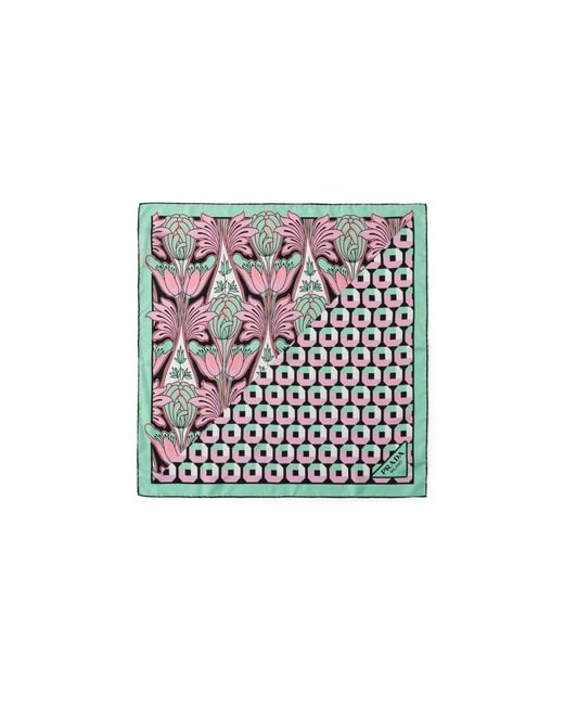 Prada White Printed Silk Twill Scarf 55