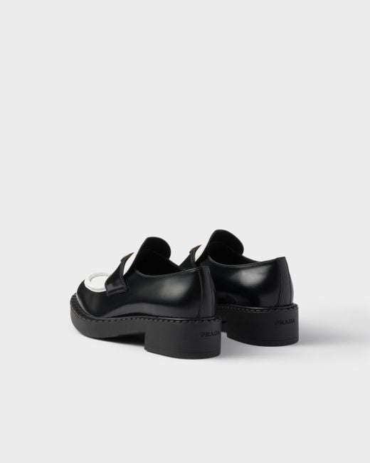 Prada Black Chocolate Two-Tone Brushed Leather Loafers