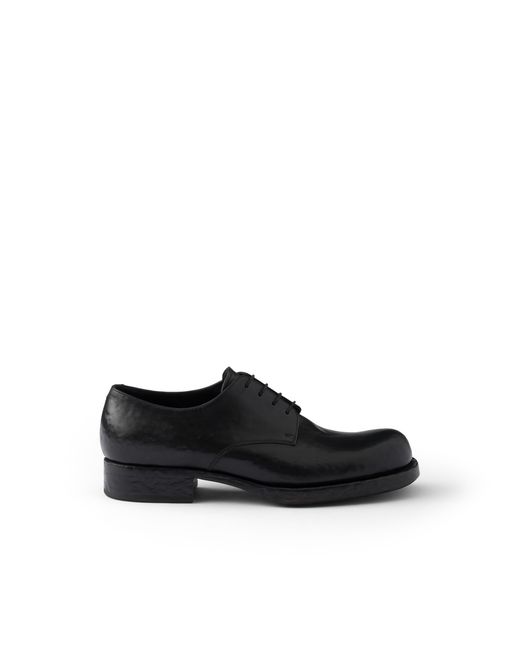 Prada Black Antiqued Leather Lace-Up Shoes for men