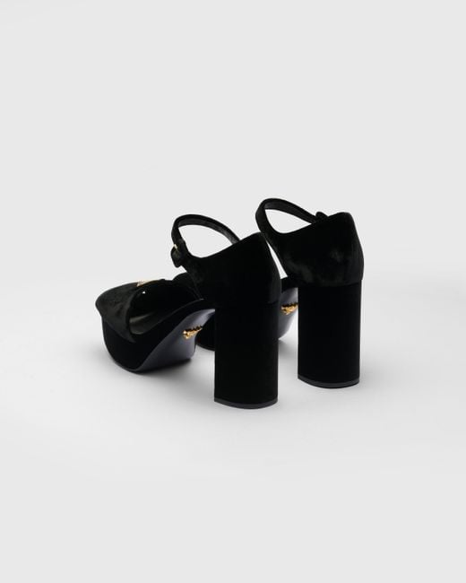 Prada Black Plateau 95 Platform Heel Sandal Velvet