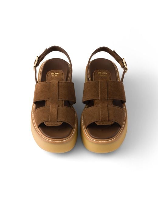 Prada Brown Suede Sandals, Cocoa