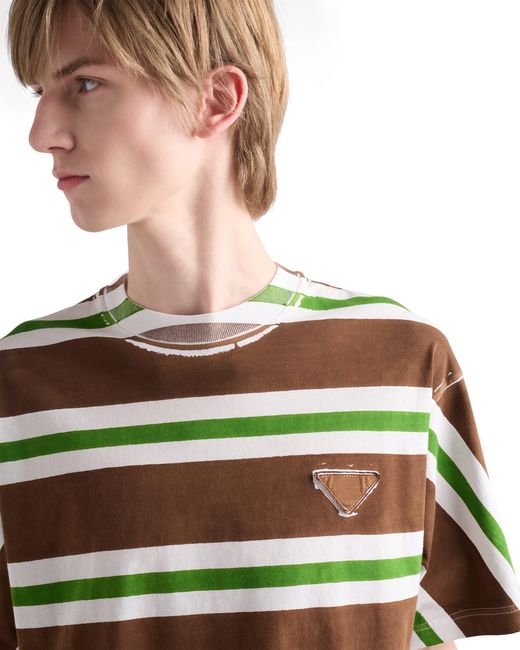 Prada Green Printed Cotton T-Shirt for men