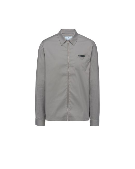 Prada Gray Stretch Cotton Shirt for men