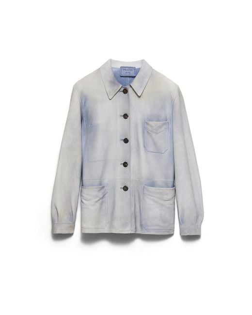 Prada Gray Suede Caban Jacket, Sky