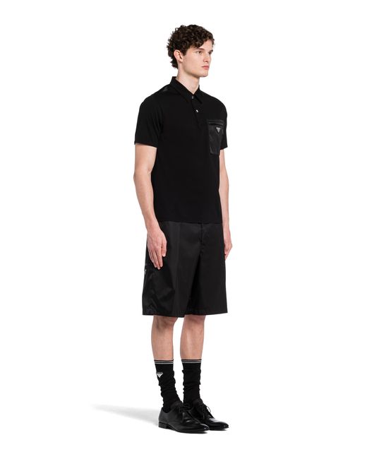 Prada Black Brand-Plaque Nylon-Pocket Stretch-Cotton Polo Shirt Xxl for men