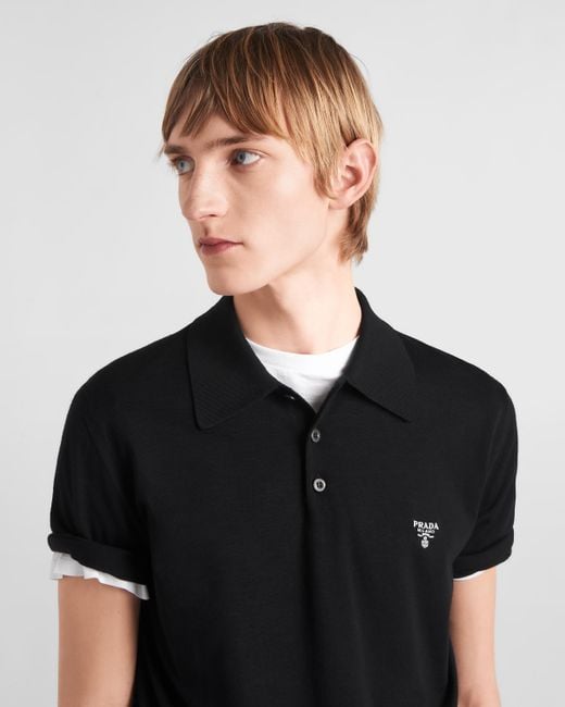 Prada Black Superfine Wool Polo Shirt for men