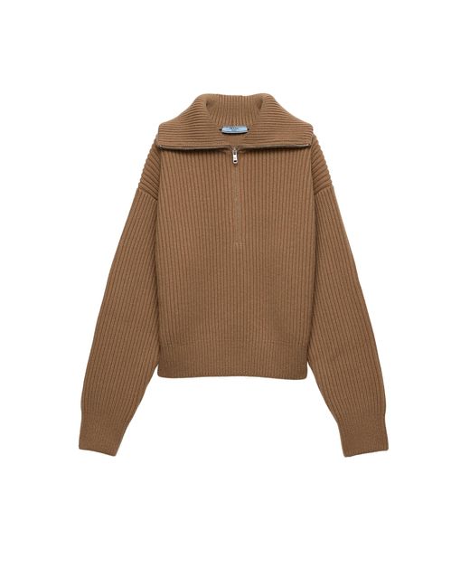 Prada Natural Ribbed Knit Cashmere Sweater