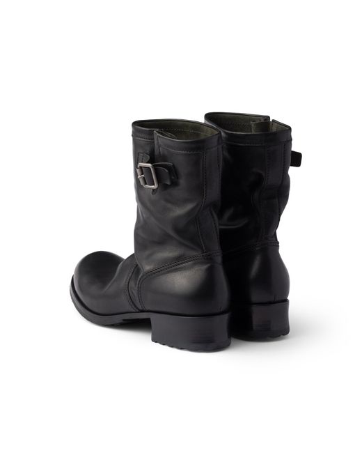 Prada Black Leather Mid-Calf Boots for men