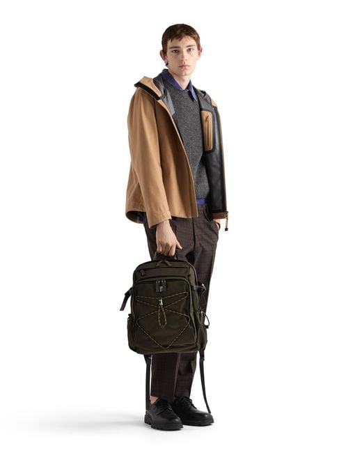 Prada Black Speedrock Re-Nylon And Leather Backpack for men