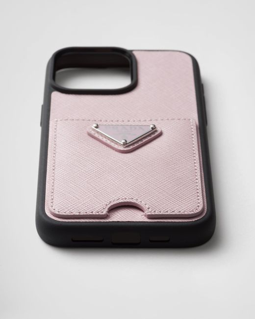 Prada Pink Saffiano Leather Cover For Iphone 15 Pro Max