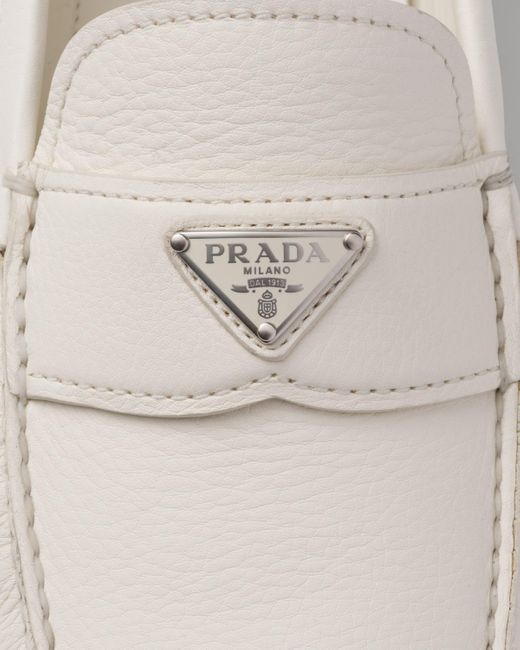 Prada White Leather Driving Shoes for men