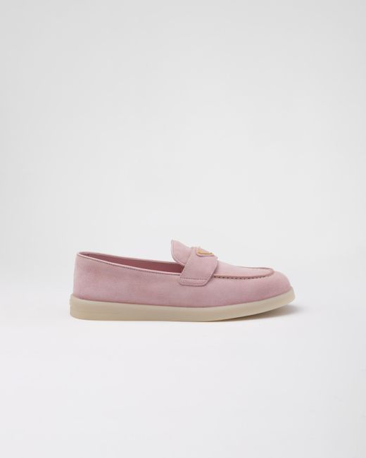 Prada Pink Suede Leather Loafers