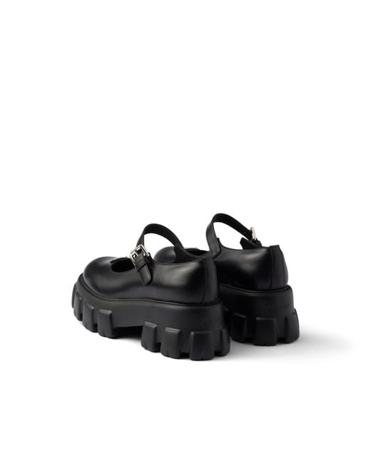 Prada Black Brushed Leather Monolith Mary Janes
