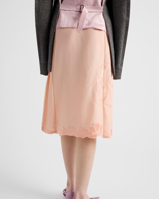 Prada Pink Embroidered Habutai Silk Skirt