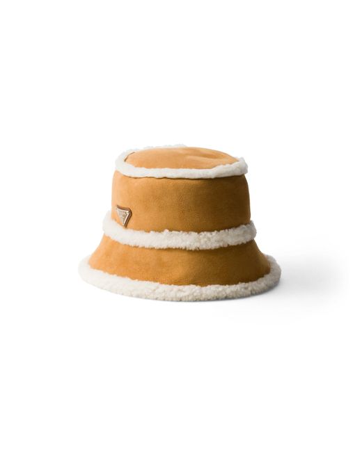 Prada Natural Suede Shearling Bucket Hat for men