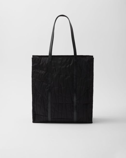 Prada Black Large Re-Nylon Patchwork Tote Bag With Embroidery
