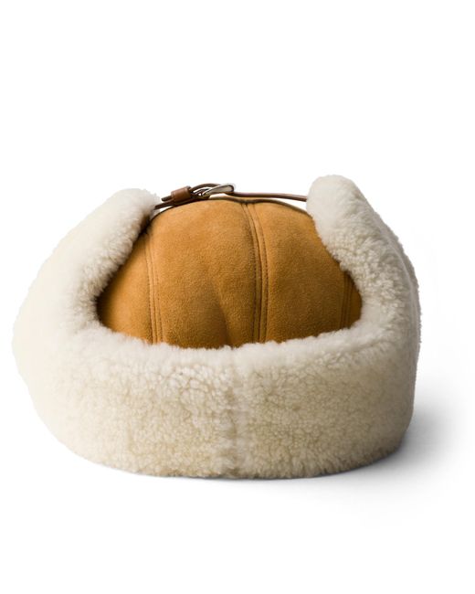 Prada Natural Suede Shearling Trapper Hat for men